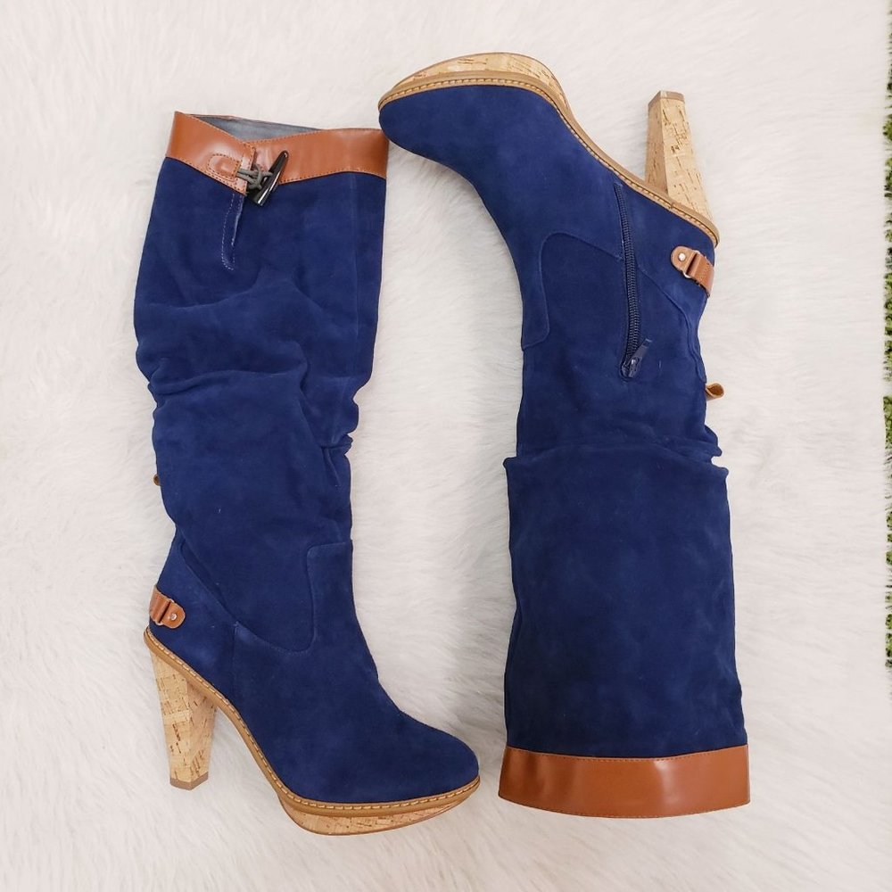NEW Blue Suede Knee High Boots